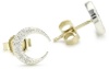 Mizuki Silver and Gold Petite Diamond Crescent Stud Earrings