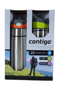 Contigo 2 Vacuum-insulated Stainless Steel Water Bottles-Tangerine/Leaf