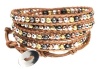 Spice Island Wrap Bracelet in Gold, Silver, Copper and Hematite Faceted Beads on Genuine Tan Leather: Women & Teen Extra Long 5x Wrap Bracelet in Gift Box