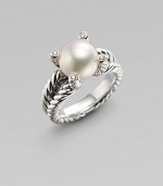 From the Cable Pearl Wrap Collection. A cultured pearl sits nestled among four stunning diamonds atop pillars of sterling silver, on a signature cabled band. 10½mm white cultured freshwater pearl Diamonds, 0.06 tcw Sterling silver Imported