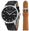 Stuhrling Original Men's 555A.01 Classic Ascot II  Swiss Quartz Date Black Dial Strap Set Watch