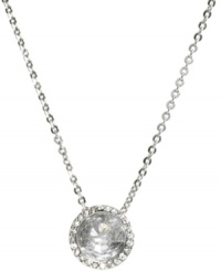 Shimmering sophistication from Michael Kors. This pendant necklace highlights a clear cubic zirconia stone (3-3/8 ct. t.w.), embellished with czech stones. Crafted in silver tone mixed metal. Approximate length: 16 inches. Approximate drop: 1/2 inch.