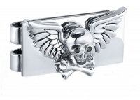 J.Goodman Sterling Silver Skull&Bones Black Diamond Money Clip