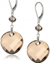 Sterling Silver Swarovski Crystal Elements Crystal Golden Shadow Round Twist and Rondelle Drop Earrings