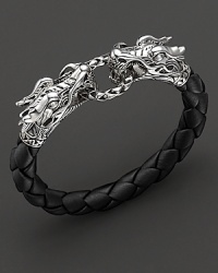 From the Naga collection, a black woven leather bracelet with a double dragon detail, designed by John Hardy.