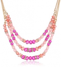 Nine West Soda Shop Gold-Tone Raspberry Colored Triple Row Frontal Necklace, 18