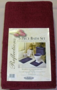 5 PIECE BURGUNDY BATHROOM RUG SET, INCLUDES AREA RUG, CONTOUR RUG, LID COVER AND TANK SET - COLOR: BURGUNDY