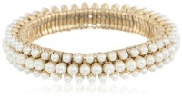 Anne Klein Elysium Gold-Tone Mini Cream Pearl 3 Row Stretch Bracelet, 7