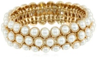 Anne Klein Elysium Gold-Tone Pearl 3 Row Stretch Bracelet, 7