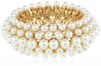 Anne Klein Elysium Gold-Tone Drama Cream Pearl 3 Row Stretch Bracelet, 7