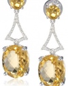 Badgley Mischka Fine Jewelry Cushion Cut White Diamonds Citrine Drop Earrings