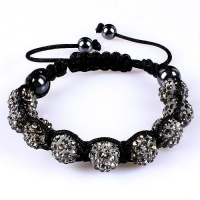 10mm Gray Crystals Macrame 9pcs Beaded Shamballa Ball Adjustable Bracelet