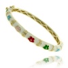 Lily Nily 18k Gold Overlay White Enamel Multi Colored Flower Design Children's Bangle