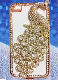 1x Luxury Designer White Bling Crystal Case Handmade Peacock