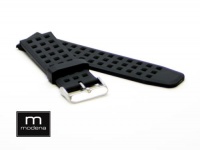 24mm Black MODENA Italian Rubber Watch Band with breathable Waffle pattern