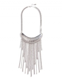 GUESS Women's Straight Up Silver-Tone Fringe Necklace, SILVER