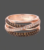 A sweet kiss of style. Le Vian's crisscross ring features chic rows of round-cut chocolate diamonds (3/4 ct. t.w.) and white diamonds (1/6 ct. t.w.) set in 14k rose gold. Size 7.