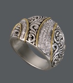 Make a statement of pure elegance. Balissima by Effy Collection's unique ribbon ring features a scrolling filigree setting and sparkling, round-cut diamonds (1/4 ct. t.w.). This statement ring is crafted in sterling silver with 18k gold accents. Size 7.