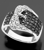 Cinch up your style with this sweet and shining buckle-designed diamond ring. Round-cut white diamonds (1/10 ct. t.w.) and black diamonds (5/8 ct. t.w.) shine in sterling silver. Size 7.