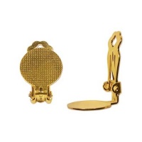 22K Gold Plated Clip On Earring Findings W/ 15mm Pad For Gluing (3 Pairs)