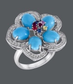 Add flourish with a touch of floral. Carlo Viani's exquisite flower ring features bright blue petals decorated with oval and round-cut turquoise (4-9/10 mm). Multicolored amethyst (2-3/4 ct. t.w.) adds a vibrant touch at the center, and white sapphires (1/3 ct. t.w.) outline the edges. Ring crafted in 14k white gold.