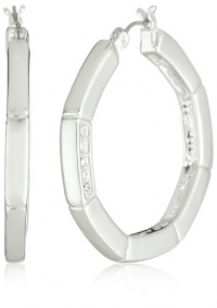 T Tahari Silver and Crystal Hoop Earrings