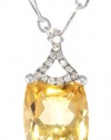 Badgley Mischka Fine Jewelry Cushion Cut Citrine and Champagne Diamonds Pendant Necklace, 18