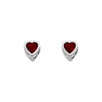 .925 Sterling Silver Rhodium Plated 4mm January Birthstone Heart Bezel CZ Solitaire Basket Stud Earrings for Baby and Children & Women with Screw-back (Garnet, Deep Red)