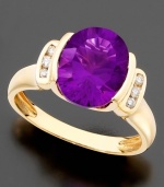 Bold color brings an influx of beauty. This stunning ring features oval-cut amethyst (4-1/4 ct. t.w.) and diamond accents set in 14k gold.