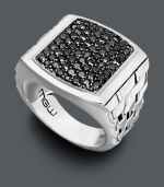 Shapely design with a modern spin. This bold style features round-cut black sapphires (2 ct. t.w.) in a square-shaped pattern. Band and setting crafted in woven sterling silver. Size 10-1/2.