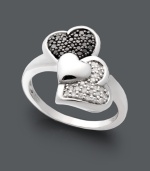 This Treasured Hearts style puts a modern twist on the iconic heart symbol. Three, overlapping hearts shine with the addition of round-cut black diamonds (1/6 ct. t.w.) and white diamonds (1/10 ct. t.w.). Crafted in sterling silver. Size 7.