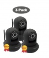 3 PACK Foscam FI8910W Wireless/Wired Pan & Tilt IP/Network Camera with IR-Cut Filter for True Color Images - 8 Meter Night Vision and 3.6mm Lens (67° Viewing Angle) - Black NEWEST MODEL