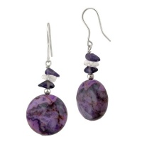 Sterling Silver Multi-Purple Genuine Stone Drop French Wire Earrings