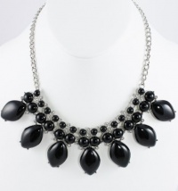 Macy's Necklace, 14 Silver-Tone Black Cabachon with Crystal Accents Statement Necklace