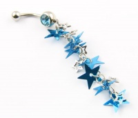 Bodyart 316L Stainless Steel 14 Guage Blue Multi Star Dangle Belly Ring Bar Navel Ring Button Jeweled 14g 7/16