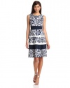 Anne Klein Women's Printed Stripe Dress, Chalk/Navy, 2