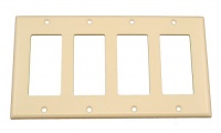 Leviton 80412-T 4-Gang Decora/GFCI Device Decora Wallplate, Standard Size, Thermoset, Device Mount, Light Almond