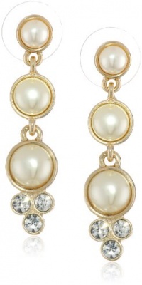 Anne Klein Stafford Gold-Tone Pearl Cream Triple Drop Earrings