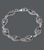 Tap into your elegant side. Genevieve & Grace's teardrop link bracelet combines sparkling amethyst (3-1/8 ct. t.w.), marcasite and abalone shells for a look that's pastel perfect. Set in sterling silver. Approximate length: 7-1/2 inches.