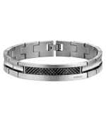 Sleek style with modern toughness. This Cave collection men's bracelet from Breil is crafted with stainless steel links that feature carbon fiber filament. Approximate length: 8 inches.