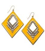 Citrus bliss. A splash of orange enamel and a dash of sparkle comprises Bar III's brilliant triangular drop earrings. Crafted in gold-plated mixed metal with clear rectangular accents. Approximate drop: 2-3/8 inches.