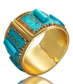 The perfect color palette for summer. Style&co.'s cool turquoise cuff bracelet is made of glass beads and gold tone mixed metal with a hinge clasp. Approximate diameter: 2-1/2 inches.