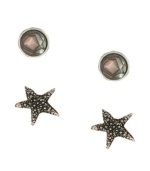 Perfectly-sweet studs. Lucky Brand's two pair set features round-cut semi-precious abalone and textured starfish, set in silver tone mixed metal. Approximate diameter: 1/4 inch.