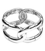 An everyday accessory with everyday elegance. This AK Anne Klein bangle bracelet flaunts a wide, linked design, crafted in imitation rhodium-plated mixed metal. Stretches to fit wrist. Approximate diameter: 2-1/4 inches.