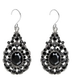 Filled with alluring intrigue, these Monet earrings feature jet stones in hematite-plated mixed metal. Approximate drop: 1-1/2 inches.