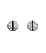 Perfect your look with playful studs by Swarovski. Earrings feature a unique ball design coated with clear crystals and a strip of jet black crystals. Set in silver tone mixed metal. Approximate diameter: 1/2 inch.