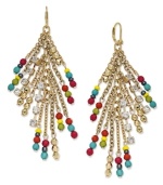 Fringe benefits. With a splash of multicolored beading here and a touch of rhinestone there, INC International Concepts' bold drop earrings are a vivacious addition to your collection. Set in 12k gold-plated mixed metal. Approximate drop: 3-3/4 inches.