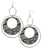 Ravishingly reptilian. These double ring hoop earrings from GUESS take an exotic turn with black and white python print at the inner pendant. Crafted in imitation rhodium-plated mixed metal. Approximate drop: 3-1/4 inches. Approximate diameter: 2-1/4 inches.