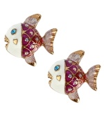 Take a dip this season. Betsey Johnson's deep-sea style features pretty pink and white fish with sparkling crystal accents. Crafted in antique gold tone mixed metal. Approximate diameter: 3/4 inch.