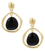 You'll be over the moon for these chic earrings from Kenneth Cole New York. Feature a brown bead pendant at the center of a gold tone ring. Square accent at post. Set in hammered gold tone mixed metal. Approximate drop: 1-5/8 inches.